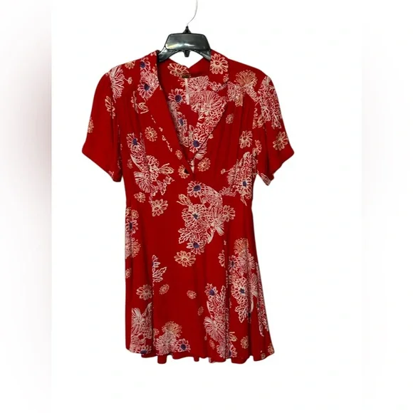 Free People Blue Hawaii Red Floral Print Mini Dress Size Small Bohemian - Picture 4 of 9